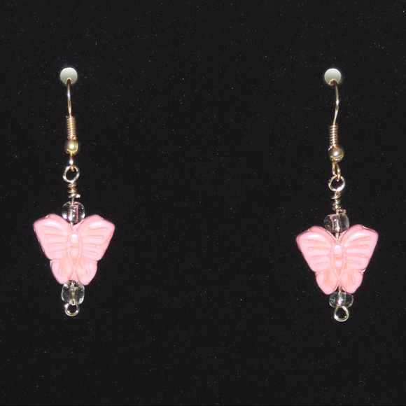 Pink Butterfly Dangle Earrings - Picture 1 of 4